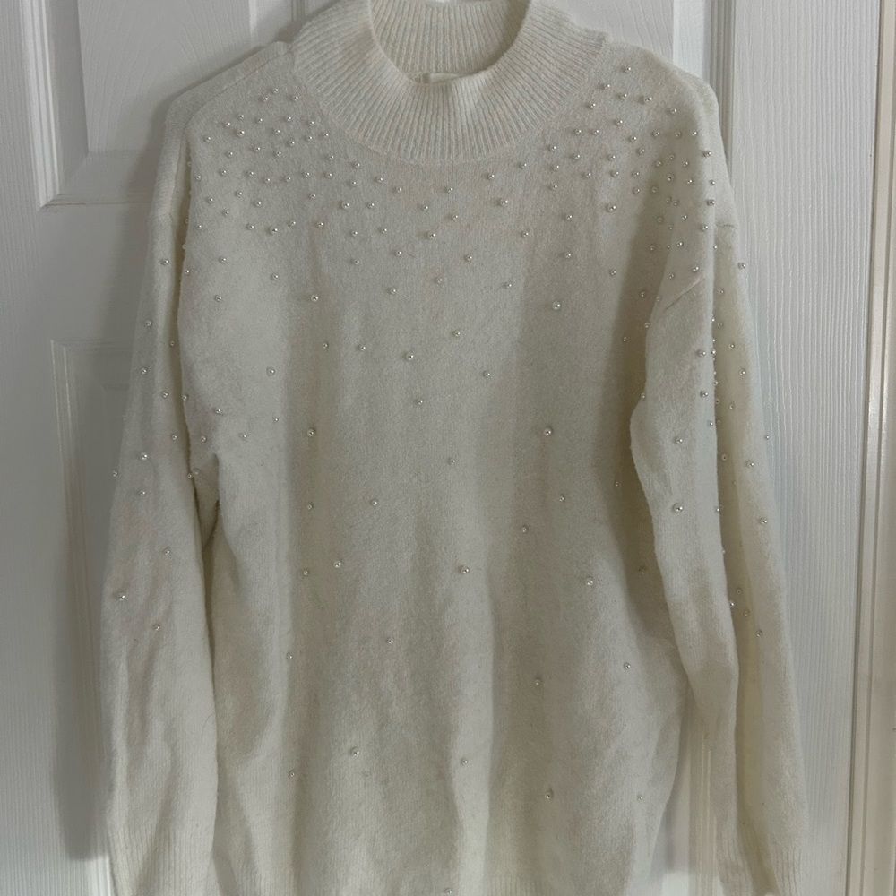 H&M Cream Turtleneck Sweater with Pearl Details maternity